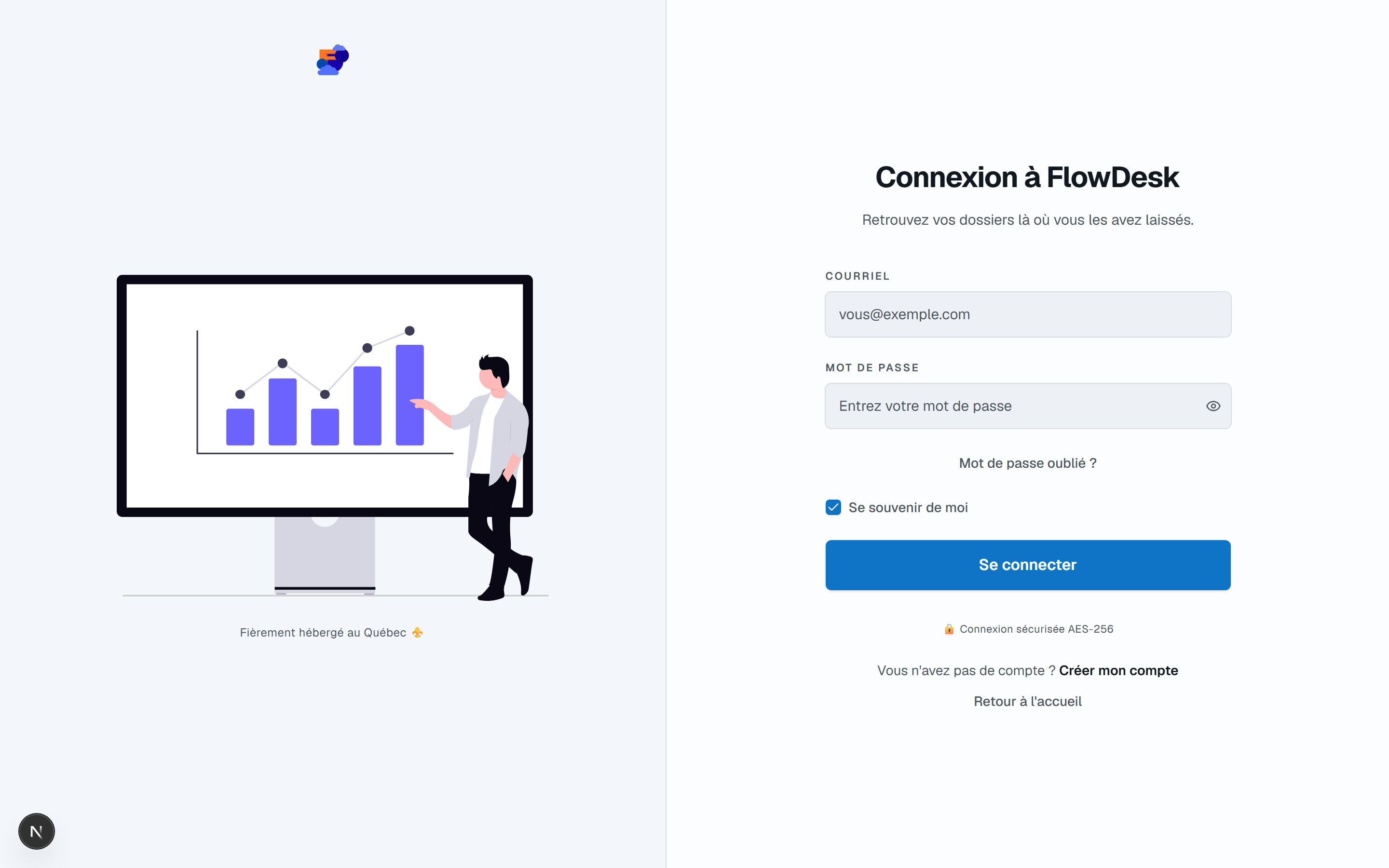 Page de connexion de FlowDesk